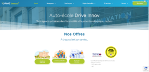 Capture d'écran du site internet Drive Innov, conçu pour présenter l'auto-école avec une conception moderne et conviviale.